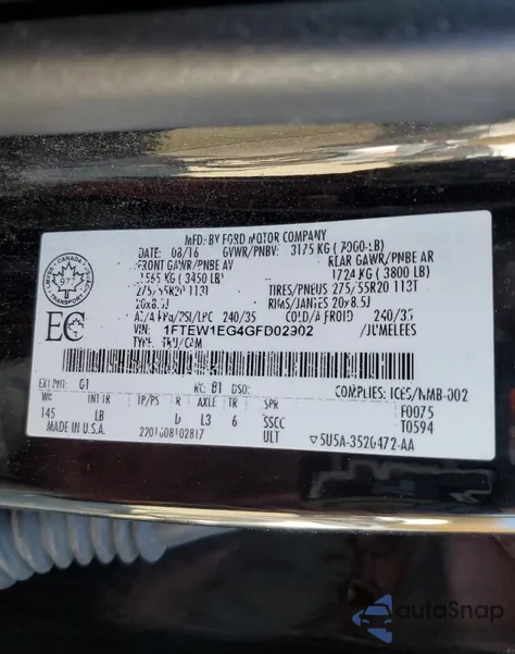 2016 Ford F150 Supercrew from USA, damaged, VIN 1FTEW1EG4GFD02902